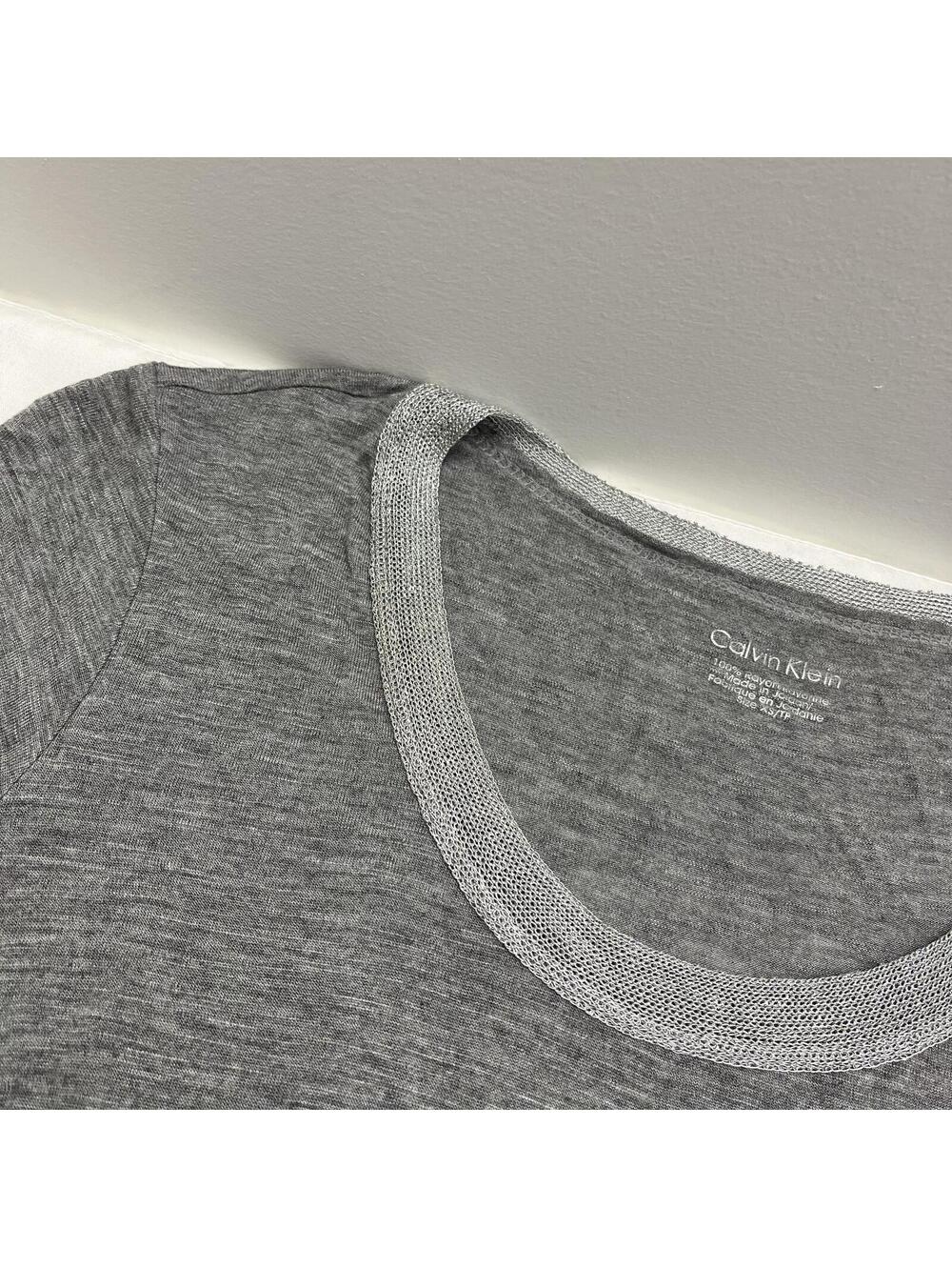 Calvin Klein Grey Scoop Neck Short Sleeve T-Shirt W Silver Chains Neck Sz XS - Picture 4 of 8